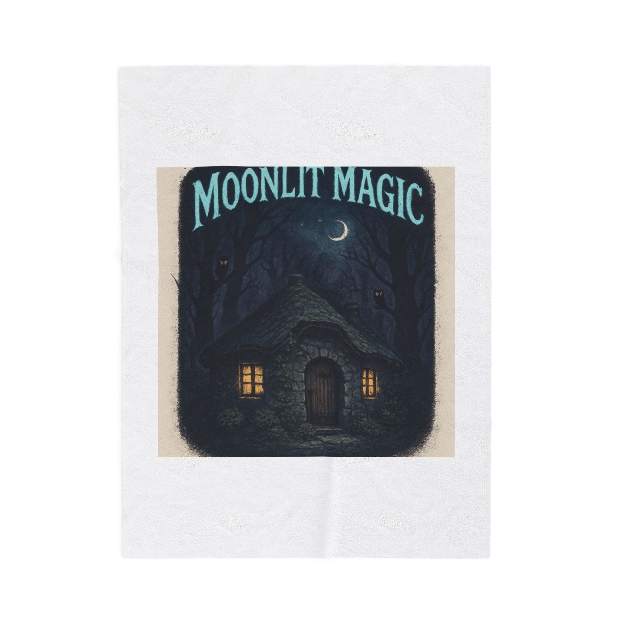 Moonlit Magic Velveteen Plush Blanket — Cozy Witchy Cottage Throw