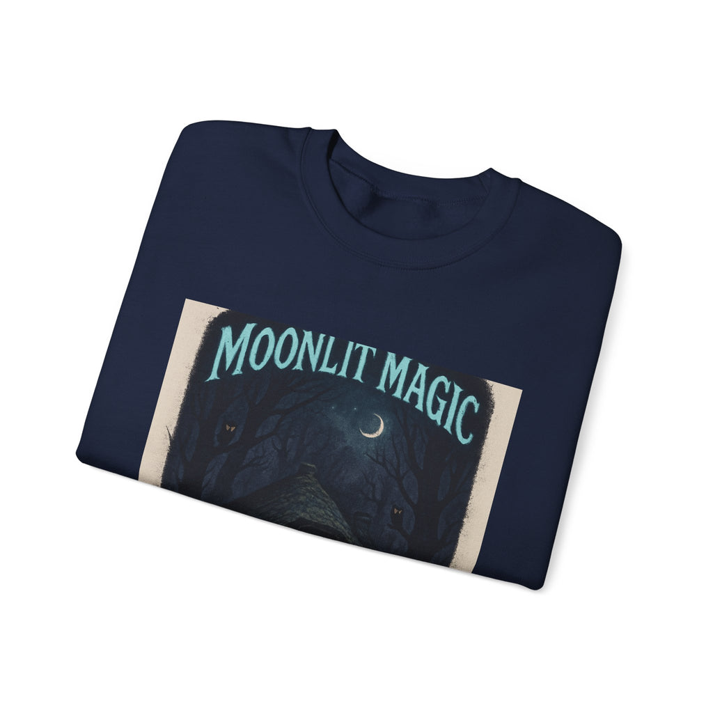 Moonlit Magic Crewneck Sweatshirt — Cozy Nighttime Cottage Graphic