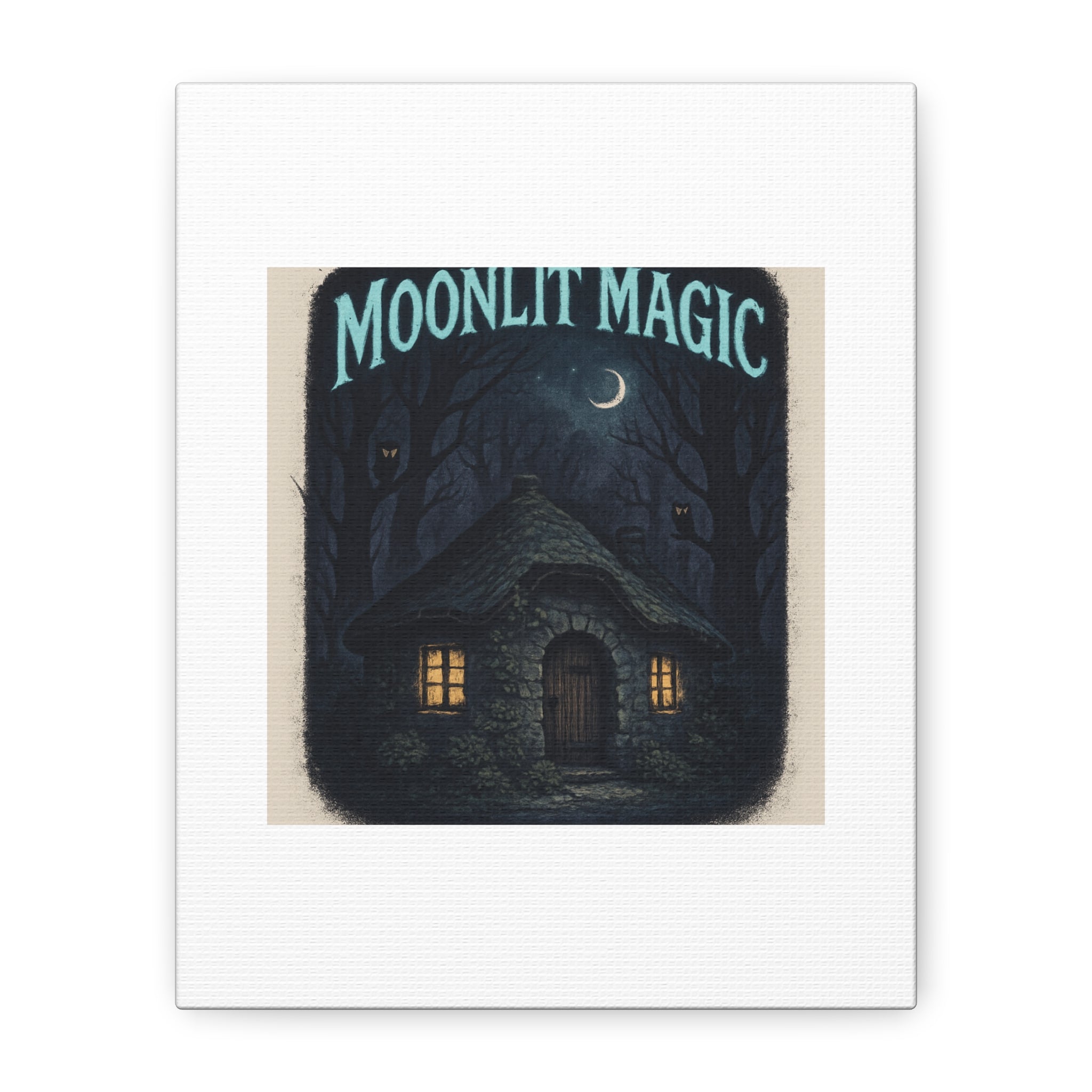 Moonlit Magic Canvas Wall Art — Cozy Cottage Night Illustration