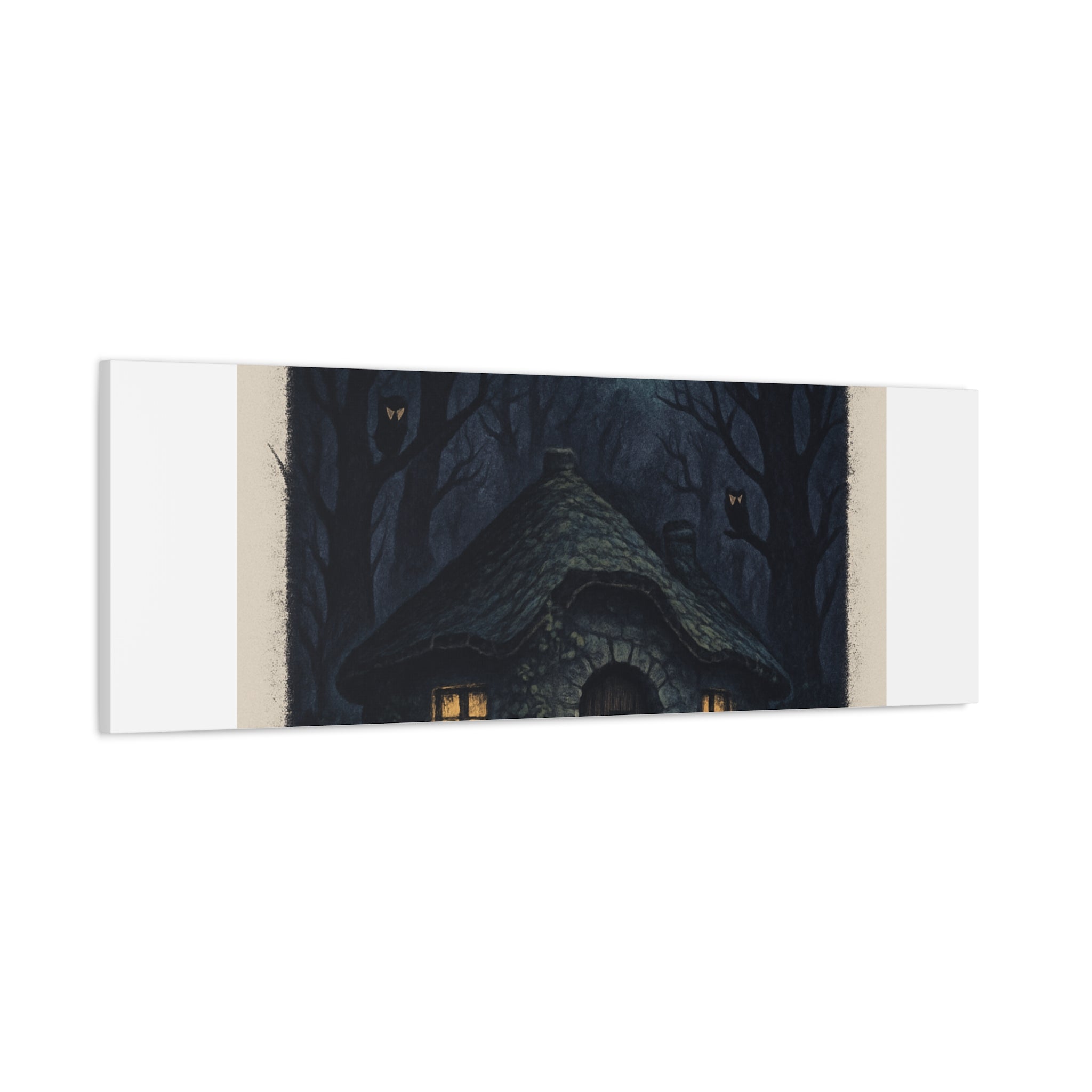 Moonlit Magic Canvas Wall Art — Cozy Cottage Night Illustration