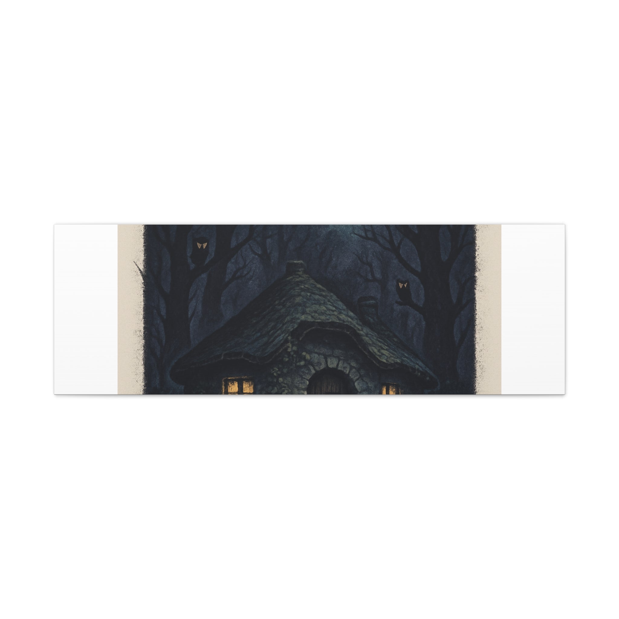 Moonlit Magic Canvas Wall Art — Cozy Cottage Night Illustration