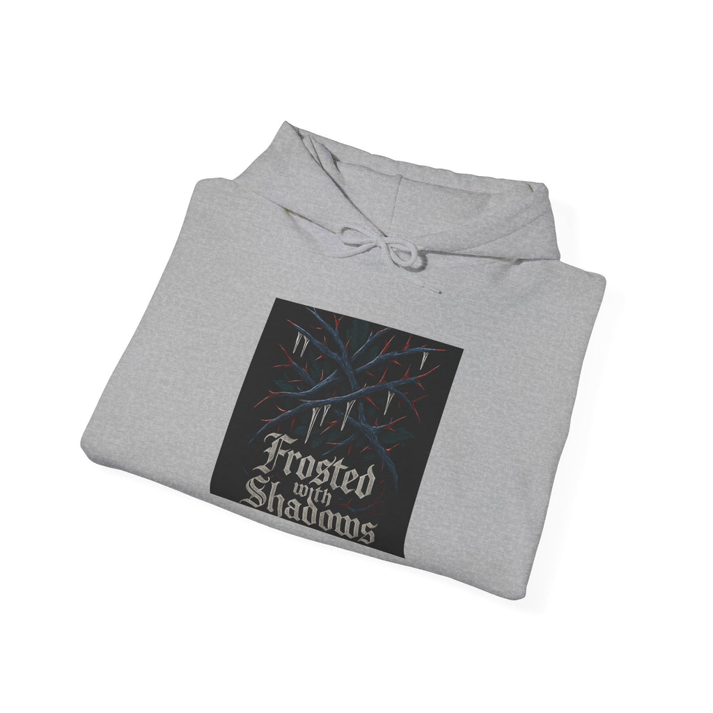 Frosted Shadows Hoodie — Gothic Winter Graphic Hooded Sweatshirt