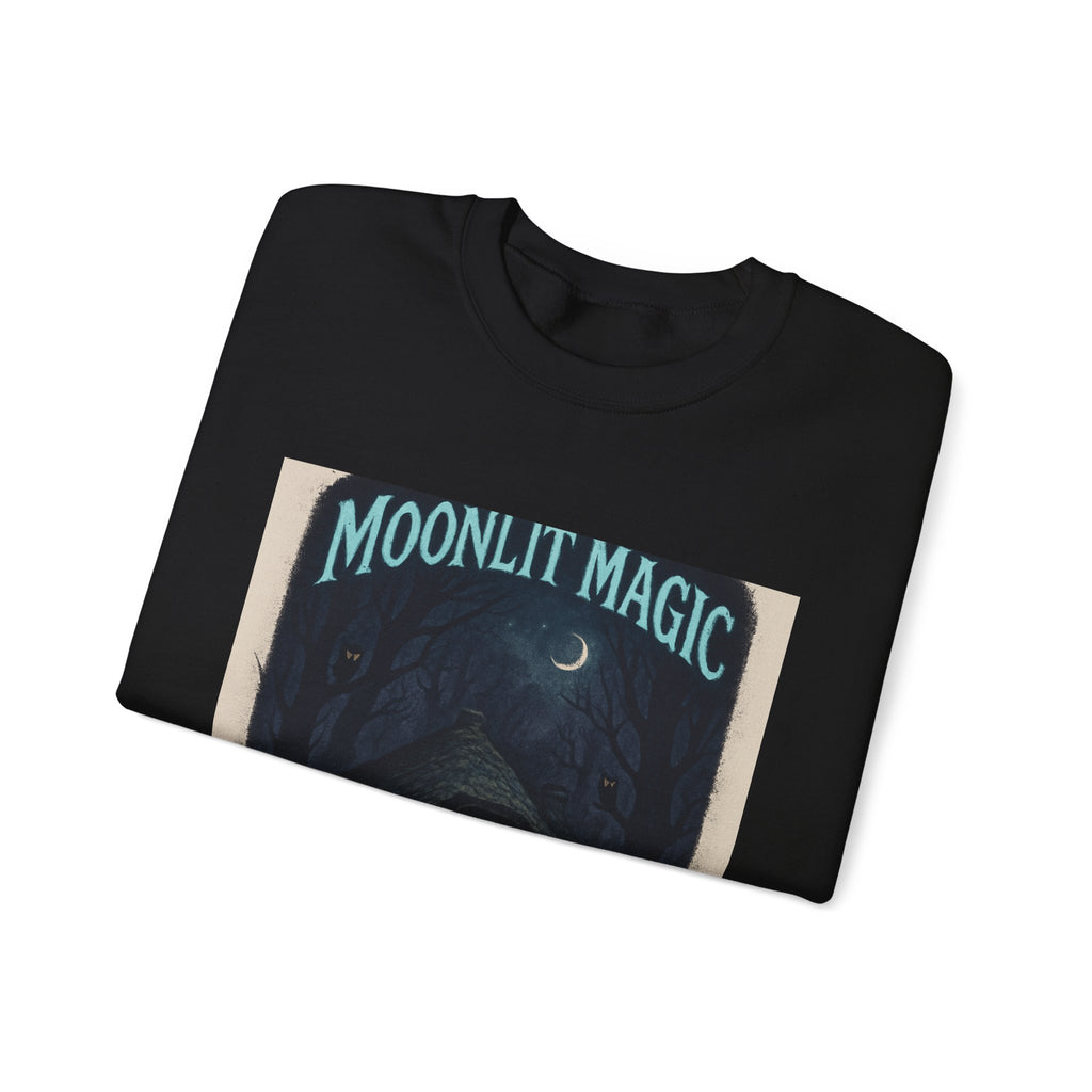 Moonlit Magic Crewneck Sweatshirt — Cozy Nighttime Cottage Graphic
