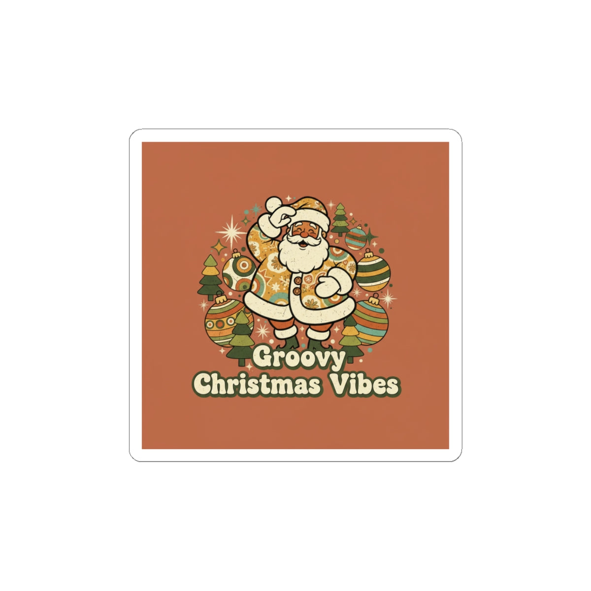 Groovy Christmas Vibes Kiss-Cut Sticker | 1970s Retro Holiday, Vintage Noel